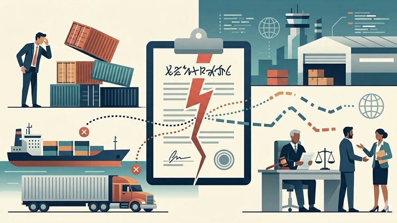 Современная иллюстрация к статье о юридических рисках при расторжении договоров в сфере логистики